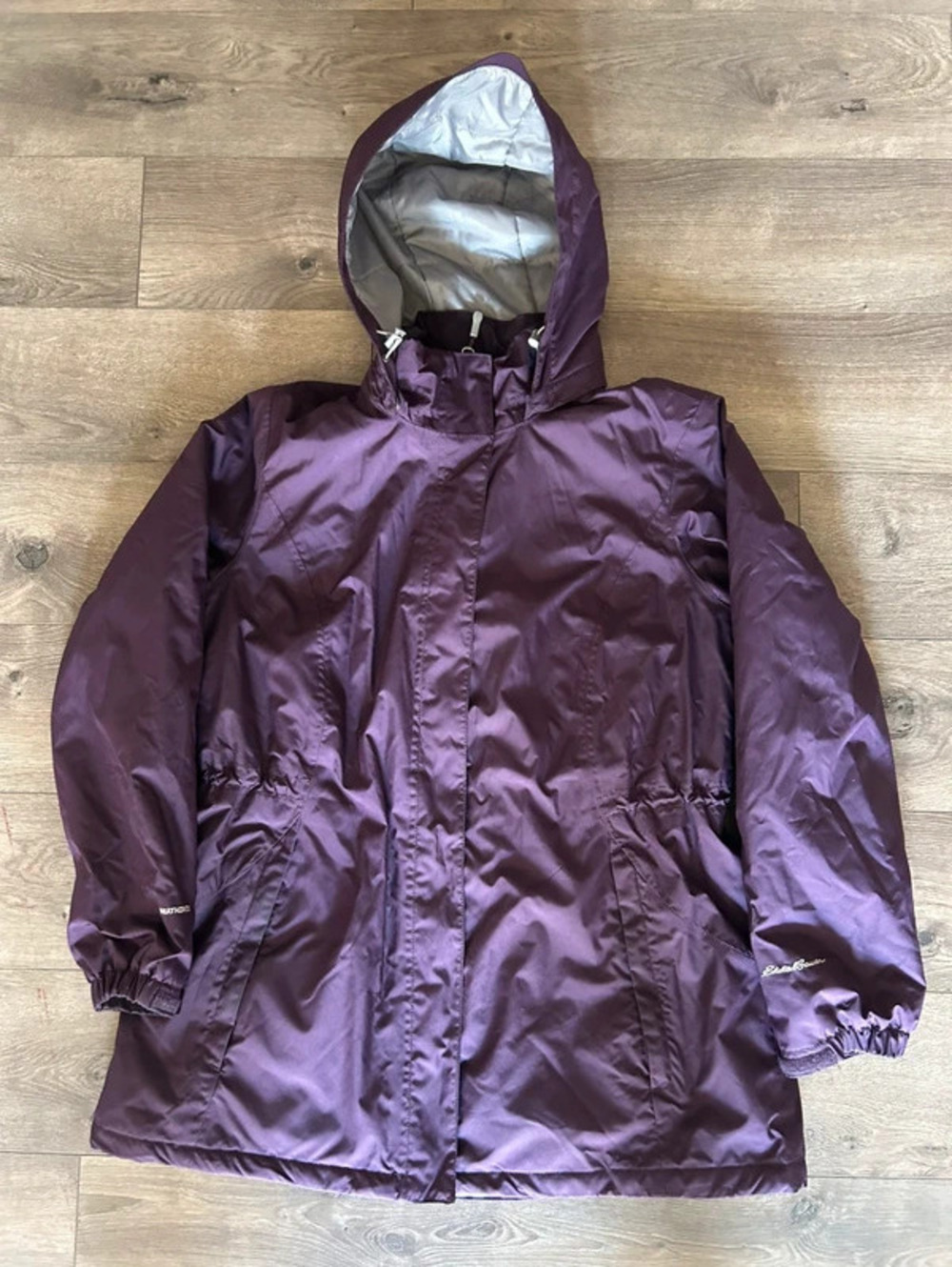 eddie bauer women’s PL purple fleece lined winter jacket removable hood